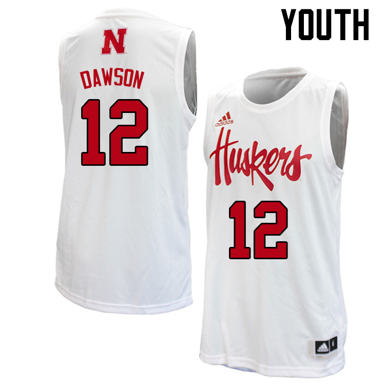 Youth #12 Denim Dawson Nebraska Cornhuskers College Basketball Jerseys Sale-White